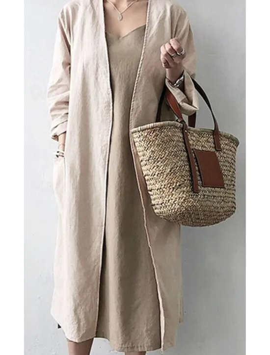Women's Dressy Dusters Dressy Jackets Trench Coat Office Work Spring Fall Long Coat Loose Fit Modern Style Jacket Long Sleeve Solid Color Plain Pocket Oversized Light Blue khaki Grey Women Coats & Trench Coats
