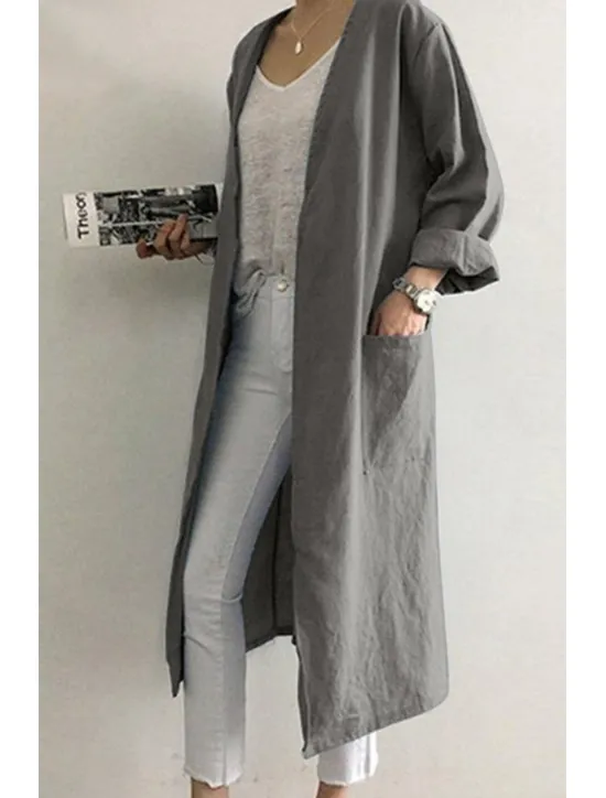 Women's Dressy Dusters Dressy Jackets Trench Coat Office Work Spring Fall Long Coat Loose Fit Modern Style Jacket Long Sleeve Solid Color Plain Pocket Oversized Light Blue khaki Grey Women Coats & Trench Coats