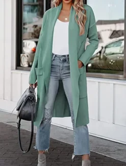 Best Women's Dressy Dusters Dressy Jackets Casual Jacket Outdoor Dailywear Fall Winter Regular Coat Regular Fit Windproof Warm Comfortable Breathable Fashion Jacket Long Sleeve Solid Color Pocket Blue Women Coats & Trench Coats