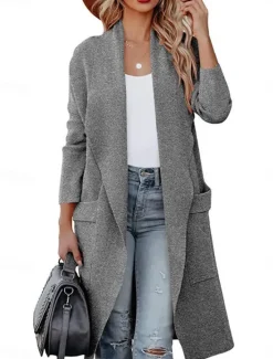 Best Women's Dressy Dusters Dressy Jackets Casual Jacket Outdoor Dailywear Fall Winter Regular Coat Regular Fit Windproof Warm Comfortable Breathable Fashion Jacket Long Sleeve Solid Color Pocket Blue Women Coats & Trench Coats