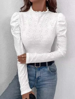 Sale Women's Dressy Tops Hawaiian Long Sleeve Cowl Neck Regular Tops Summer Spring Women Lace Tops