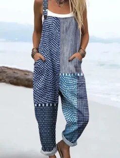 Online Women's Dungarees Active Floral Sleeveless Sleeveless Straight Square Neck Patchwork Pocket Vacation Daily Loose Fit Pink Blue Purple Summer Women Graphic Jumpsuit