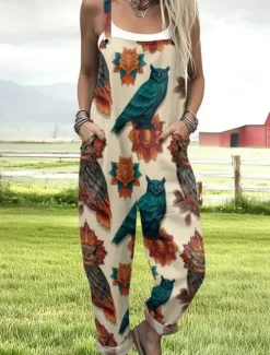 Discount Women's Dungarees Active Floral Sleeveless Sleeveless Straight Square Neck Pocket with Pocket Vacation Daily Loose Fit White Pink Green Summer Women Graphic Jumpsuit