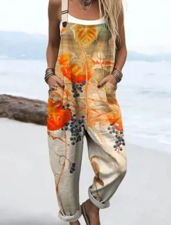 New Women's Dungarees Active Floral Sleeveless Sleeveless Straight Square Neck Pocket with Pocket Vacation Daily Loose Fit Yellow Pink Blue Summer Women Graphic Jumpsuit