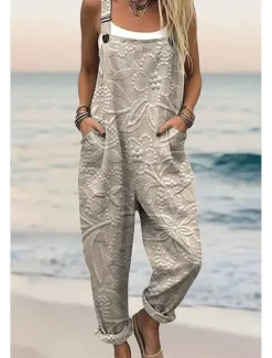 Online Women's Dungarees Active Floral Sleeveless Sleeveless Harem Square Neck Pocket with Pocket Vacation Daily Loose Fit Army Green Green Beige Summer Women Graphic Jumpsuit