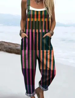 Best Women's Dungarees Active Floral Sleeveless Sleeveless Straight Square Neck Pocket with Pocket Vacation Daily Loose Fit Blue Purple Orange Summer Women Graphic Jumpsuit