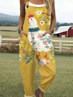 Best Women's Dungarees Active Floral Sleeveless Sleeveless Straight Square Neck Pocket with Pocket Vacation Street Loose Fit White Yellow Army Green Summer Women Graphic Jumpsuit
