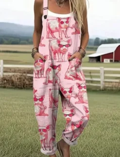 Discount Women's Dungarees Active Floral Sleeveless Sleeveless Straight Square Neck Pocket with Pocket Vacation Daily Loose Fit White Pink Blue Summer Women Graphic Jumpsuit