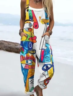 Best Women's Dungarees Active Floral Sleeveless Sleeveless Straight Square Neck Pocket with Pocket Vacation Daily Loose Fit White Pink Purple Summer Women Graphic Jumpsuit