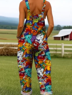 Hot Women's Dungarees Active Graphic Sleeveless Wide Leg Print Vacation Street Loose Fit Yellow Red Blue Summer Women Jumpsuits|Graphic Jumpsuit