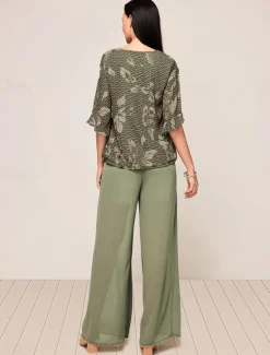Online Women's Elegant Blouse Wide Leg Pants Half Sleeve V Neck Floral Bow WorkWear Daily Wear Summer Loose Fit Women Two Piece Sets