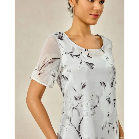 Discount Women's Elegant Chiffon Dress Floral Mesh Print Crew Neck Midi Dress Daily Vacation Short Sleeve Summer Spring Women Chiffon Dresses
