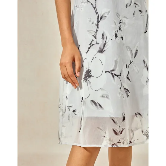 Discount Women's Elegant Chiffon Dress Floral Mesh Print Crew Neck Midi Dress Daily Vacation Short Sleeve Summer Spring Women Chiffon Dresses