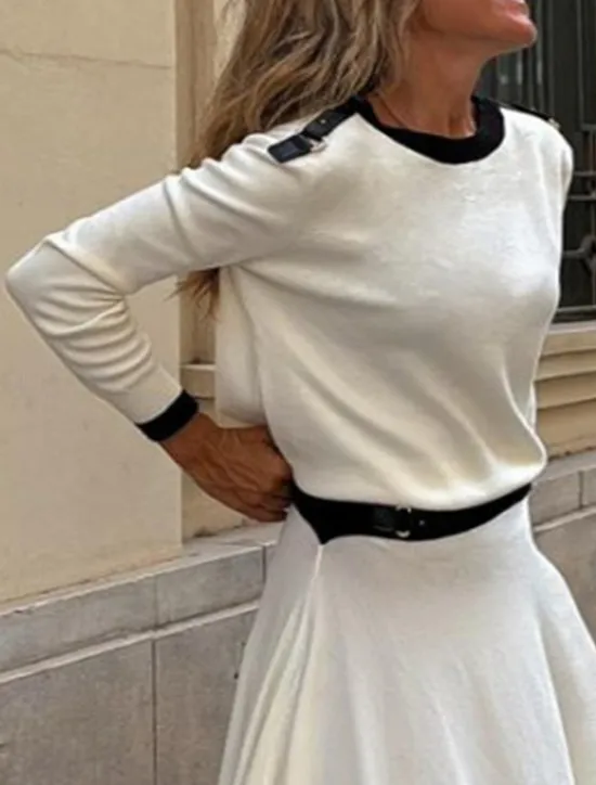 Sale Women's Elegant Fashion Streetwear Blouse Skirt Long Sleeve Crew Neck Solid Color Formal Party Work Black White Brown Spring Loose Fit Women Two Piece Sets