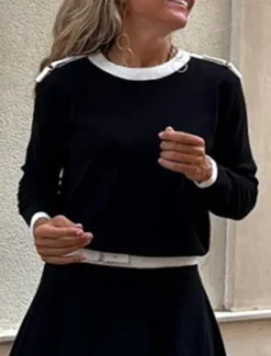 Sale Women's Elegant Fashion Streetwear Blouse Skirt Long Sleeve Crew Neck Solid Color Formal Party Work Black White Brown Spring Loose Fit Women Two Piece Sets