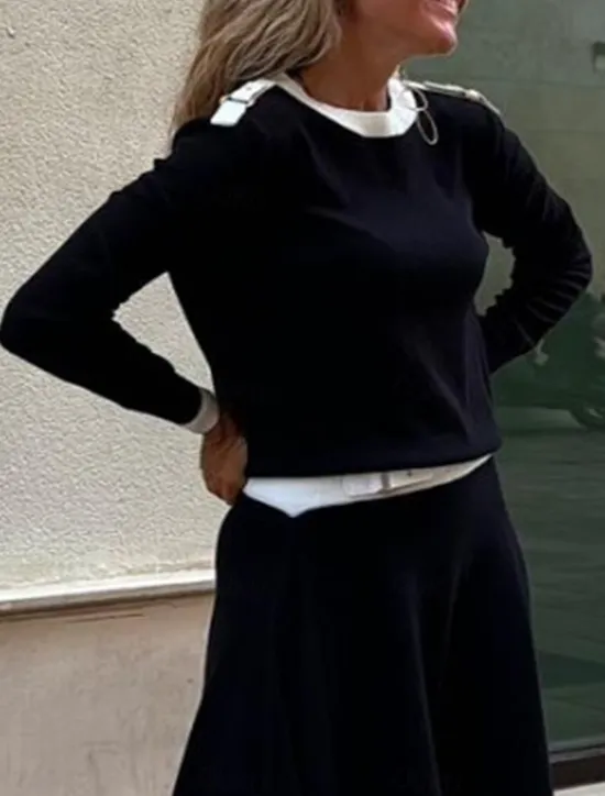 Sale Women's Elegant Fashion Streetwear Blouse Skirt Long Sleeve Crew Neck Solid Color Formal Party Work Black White Brown Spring Loose Fit Women Two Piece Sets