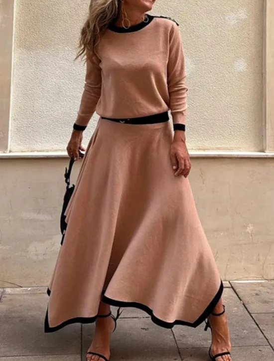 Sale Women's Elegant Fashion Streetwear Blouse Skirt Long Sleeve Crew Neck Solid Color Formal Party Work Black White Brown Spring Loose Fit Women Two Piece Sets