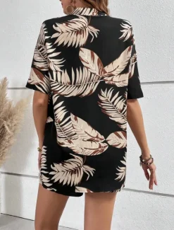 Online Women's Elegant Fashion Streetwear Shirt Blouse Baggy Shorts Half Sleeve V Neck Graphic Print Outdoor Work Casual Black Brown Green Summer Regular Fit Women Two Piece Sets