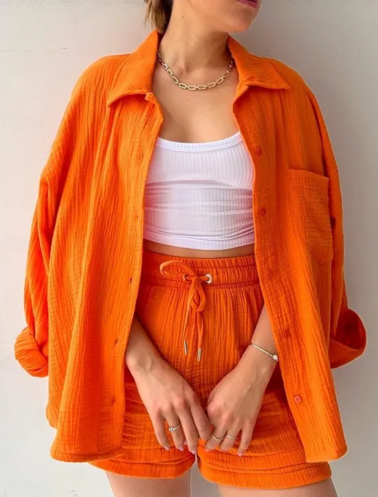 Outlet Women's Elegant Fashion Streetwear Cotton Linen Sets Long Sleeve Shirt Collar Solid Color Outdoor Work Casual Black Purple Orange Summer Loose Fit Women Two Piece Sets