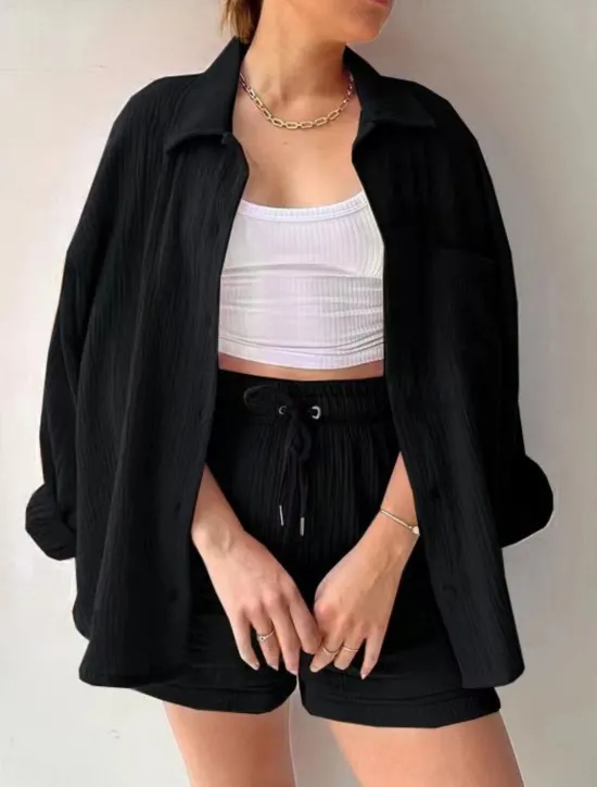 Outlet Women's Elegant Fashion Streetwear Cotton Linen Sets Long Sleeve Shirt Collar Solid Color Outdoor Work Casual Black Purple Orange Summer Loose Fit Women Two Piece Sets