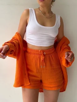 Outlet Women's Elegant Fashion Streetwear Cotton Linen Sets Long Sleeve Shirt Collar Solid Color Outdoor Work Casual Black Purple Orange Summer Loose Fit Women Two Piece Sets
