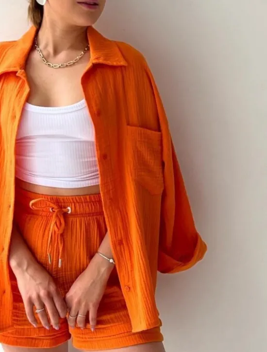 Outlet Women's Elegant Fashion Streetwear Cotton Linen Sets Long Sleeve Shirt Collar Solid Color Outdoor Work Casual Black Purple Orange Summer Loose Fit Women Two Piece Sets