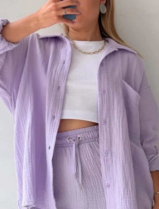 Outlet Women's Elegant Fashion Streetwear Cotton Linen Sets Long Sleeve Shirt Collar Solid Color Outdoor Work Casual Black Purple Orange Summer Loose Fit Women Two Piece Sets