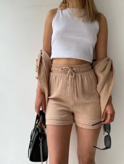 New Women's Elegant Fashion Streetwear Shirt Blouse Baggy Shorts Long Sleeve Shirt Collar Solid Color Ruched Outdoor Work Casual Orange Green Khaki Summer Loose Fit Women Two Piece Sets