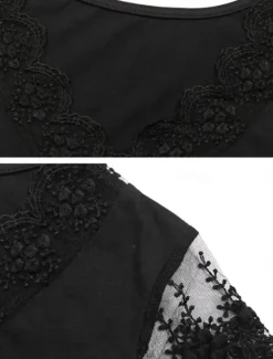 Sale Women's Elegant Lace Tops Eyelet Blouse Casual Solid Color Regular Tops Short Sleeve V Neck Lace Patchwork Regular Fit Daily Romantic Petite Tops Summer Holiday Wear Women Lace Tops
