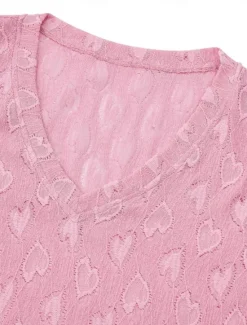 Discount Women's Elegant Lace Tops Eyelet Blouse Solid Color Regular Tops Short Sleeve V Neck Regular Fit Daily Stylish Casual Romantic Petite Tops Summer Holiday Wear Pink Blue Summer Spring Fall Women Lace Tops