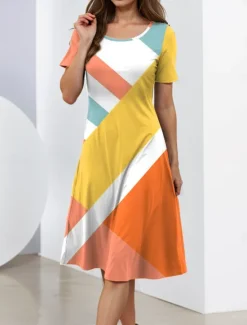 Discount Women's Elegant Party Evening Midi Dress Crew Neck Short Sleeve A Line Dress Summer Dress Formal Daily Regular Fit Graphic Geometric Summer Spring Women Casual Dress