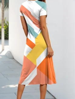 Discount Women's Elegant Party Evening Midi Dress Crew Neck Short Sleeve A Line Dress Summer Dress Formal Daily Regular Fit Graphic Geometric Summer Spring Women Casual Dress