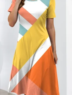 Discount Women's Elegant Party Evening Midi Dress Crew Neck Short Sleeve A Line Dress Summer Dress Formal Daily Regular Fit Graphic Geometric Summer Spring Women Casual Dress