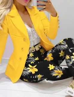 Online Women's Elegant Streetwear Daily Blazer Skirt Long Sleeve Shirt Collar Graphic Patchwork Casual Spring & Fall Regular Fit Women Two Piece Sets