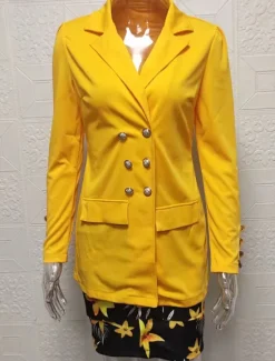 Online Women's Elegant Streetwear Daily Blazer Skirt Long Sleeve Shirt Collar Graphic Patchwork Casual Spring & Fall Regular Fit Women Two Piece Sets