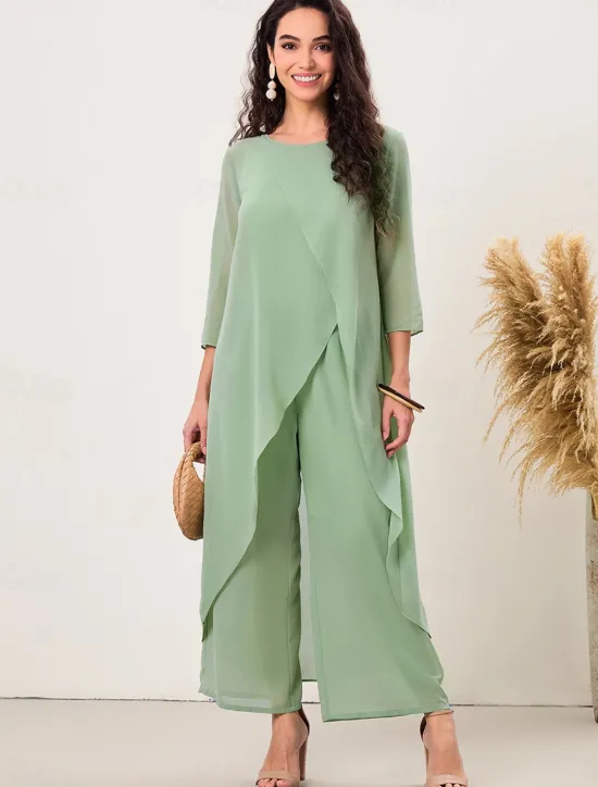 Clearance Women's Elegant Stylish Work Slim Solid Color Plain 3/4 Length Sleeve Crew Neck Summer Spring Fall Women Two Piece Sets