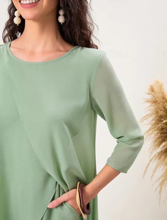 Clearance Women's Elegant Stylish Work Slim Solid Color Plain 3/4 Length Sleeve Crew Neck Summer Spring Fall Women Two Piece Sets