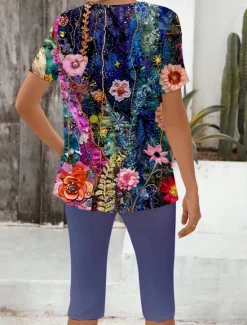 Clearance Women's Elegant Vacation Fashion T Shirt Shorts Sets Short Sleeve V Neck Floral Graphic Print Casual Daily Casual Daily Summer Regular Fit Women Two Piece Sets