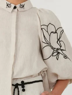 Women's Elegant Vacation Vintage Pants Sets Long Sleeve Lantern Sleeve Shirt Embroidered Collar Floral Vacation Casual Daily Spring Loose Fit Women Sets