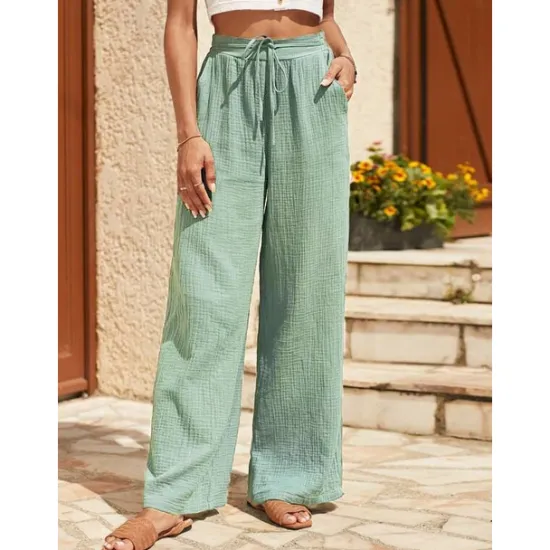 New Women's EU / US Size Cotton Linen Pants Straight Comfort Trousers Full Length Natural Plain Drawstring Comfy Inelastic Daily Wear Casual Daily Apple Green Black Walnut Spring Fall & Winter Loose Fit Women Pants