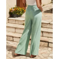New Women's EU / US Size Cotton Linen Pants Straight Comfort Trousers Full Length Natural Plain Drawstring Comfy Inelastic Daily Wear Casual Daily Apple Green Black Walnut Spring Fall & Winter Loose Fit Women Pants