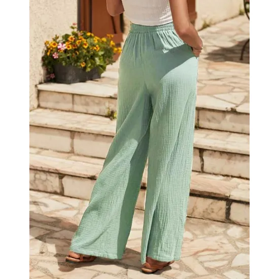 New Women's EU / US Size Cotton Linen Pants Straight Comfort Trousers Full Length Natural Plain Drawstring Comfy Inelastic Daily Wear Casual Daily Apple Green Black Walnut Spring Fall & Winter Loose Fit Women Pants
