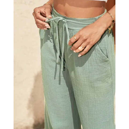 New Women's EU / US Size Cotton Linen Pants Straight Comfort Trousers Full Length Natural Plain Drawstring Comfy Inelastic Daily Wear Casual Daily Apple Green Black Walnut Spring Fall & Winter Loose Fit Women Pants