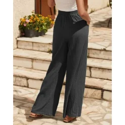 New Women's EU / US Size Cotton Linen Pants Straight Comfort Trousers Full Length Natural Plain Drawstring Comfy Inelastic Daily Wear Casual Daily Apple Green Black Walnut Spring Fall & Winter Loose Fit Women Pants