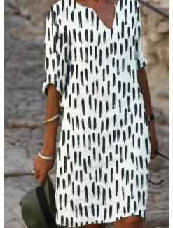 Hot Women's EU / US Size Midi Dress Jumper Dress Boho Dress Spring Dress Boho Wedding Guest Dress Elegant Bohemia Stylish Elbow Sleeve Vacation Work Daily Loose Fit Geometric Plaid 3/4 Length Sleeve V Women Floral Dresses