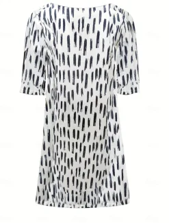 Hot Women's EU / US Size Midi Dress Jumper Dress Boho Dress Spring Dress Boho Wedding Guest Dress Elegant Bohemia Stylish Elbow Sleeve Vacation Work Daily Loose Fit Geometric Plaid 3/4 Length Sleeve V Women Floral Dresses