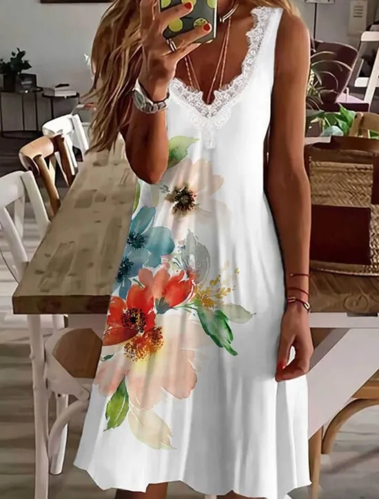Discount Women's EU / US Size Mini Dress Casual Dress Elegant Dress Elegant Bohemia Vacation Sleeveless Vacation Casual Beach Form Fit Floral Sleeveless V Neck Summer Women Vacation Dresses