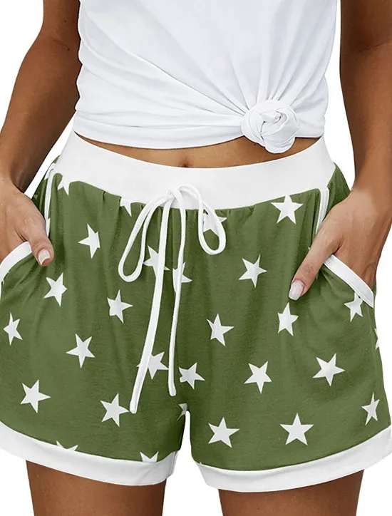 New Women's EU / US Size Pajamas Track Pants Baggy Shorts Athleisure Athletic Short Medium Waist Star Pocket Printing Basic Outdoor Comfortable Sports Micro-elastic Casual Sports claret Spring Grass Women Shorts