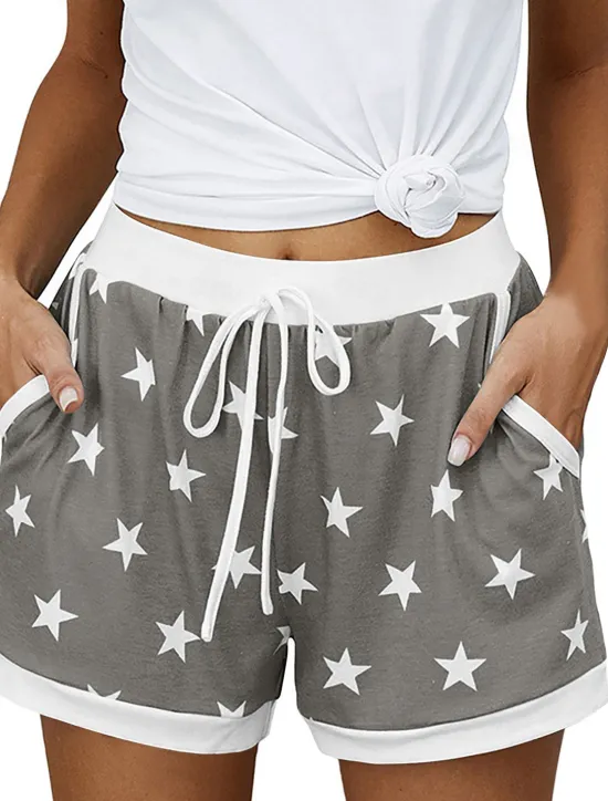 New Women's EU / US Size Pajamas Track Pants Baggy Shorts Athleisure Athletic Short Medium Waist Star Pocket Printing Basic Outdoor Comfortable Sports Micro-elastic Casual Sports claret Spring Grass Women Shorts