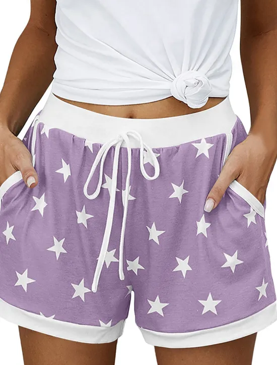 New Women's EU / US Size Pajamas Track Pants Baggy Shorts Athleisure Athletic Short Medium Waist Star Pocket Printing Basic Outdoor Comfortable Sports Micro-elastic Casual Sports claret Spring Grass Women Shorts